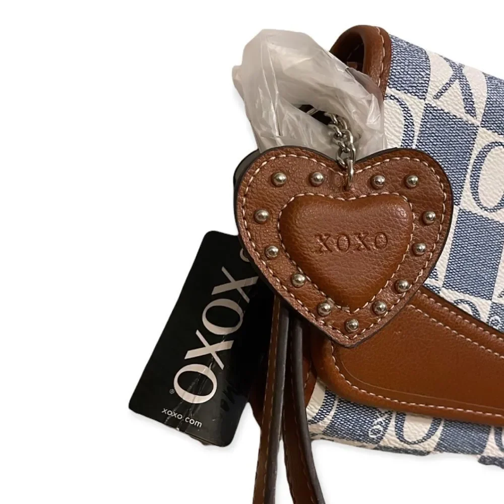 NWT XOXO Denim & Leather Large Wristlet Bag - Picture 2 of 4